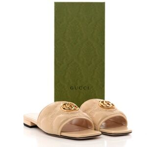 Gucci Tan Slide Sandals with Gold Accent
